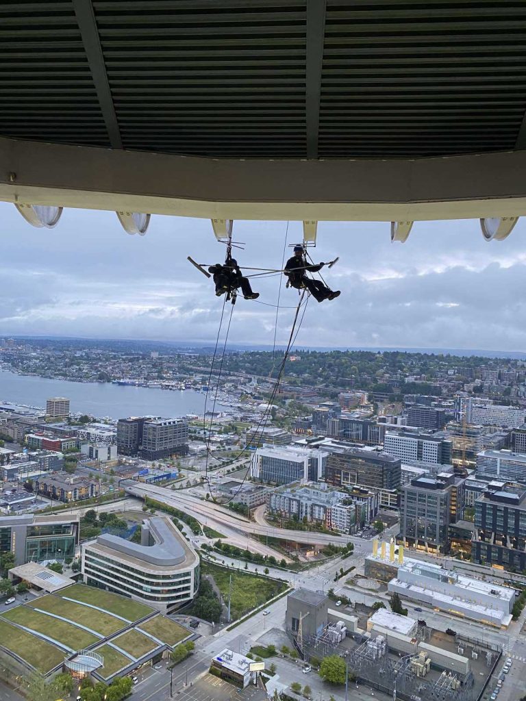 176 tons of rotating glass under the Space Needle floor were washed for the first time by the SWC team