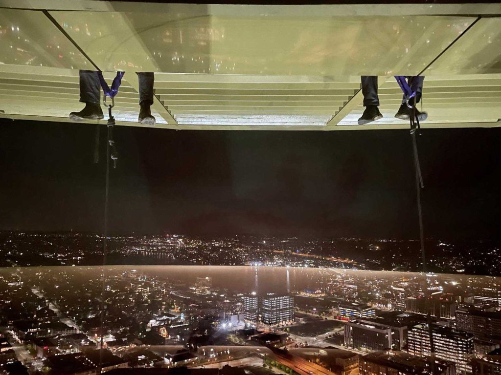 176 tons of rotating glass under the Space Needle floor were washed for the first time by the SWC team