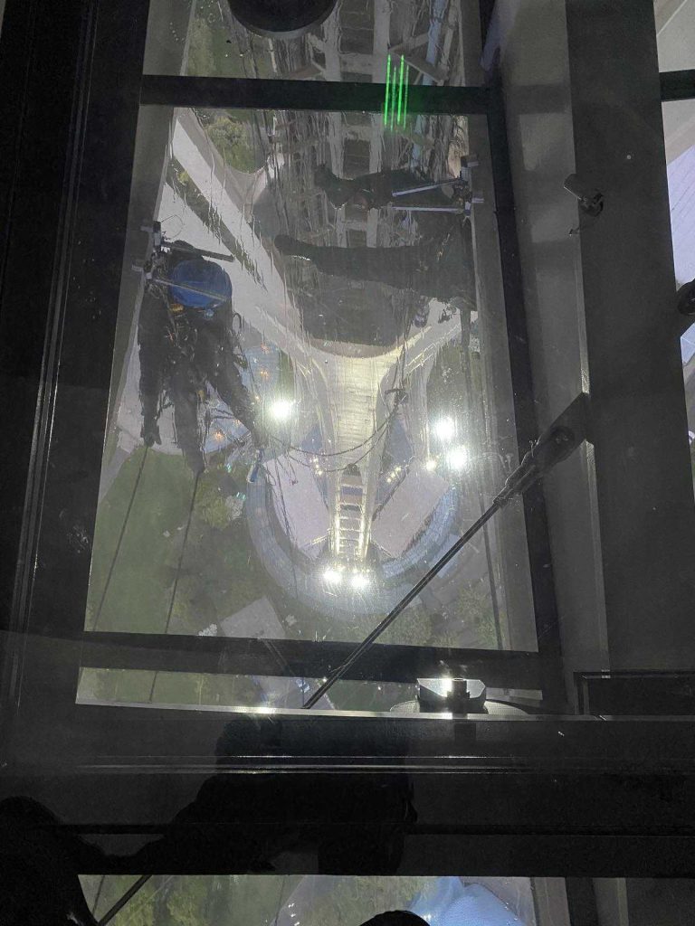 176 tons of rotating glass under the Space Needle floor were washed for the first time by the SWC team